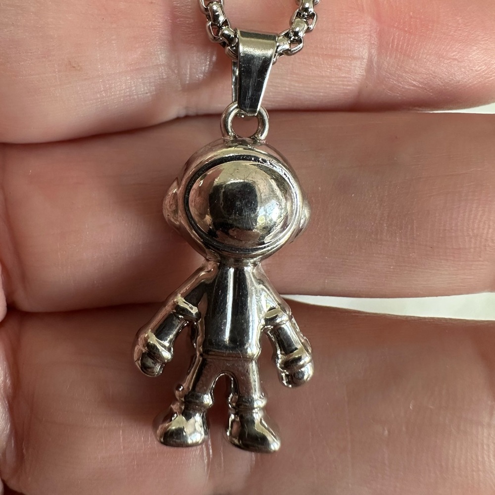 Moon man silvertone necklace